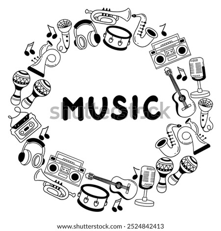 Music vector illustration. Drawing design concept. Doodle set of cute music instruments hand drawn. set of music instrument in doodle style