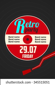 Music vector illustration for event design, party, postcard or invitation. Event poster with vinyl record. 