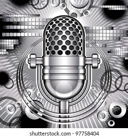 Music vector illustration with retro style microphone.