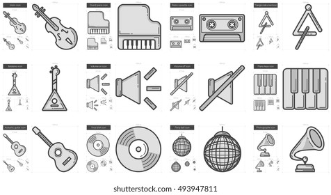 Music vector line icon set isolated on white background. Music line icon set for infographic, website or app. Scalable icon designed on a grid system.