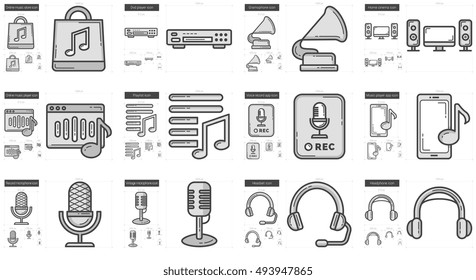 Music vector line icon set isolated on white background. Music line icon set for infographic, website or app. Scalable icon designed on a grid system.