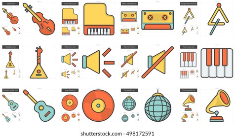 Music vector line icon set isolated on white background. Music line icon set for infographic, website or app. Scalable icon designed on a grid system.