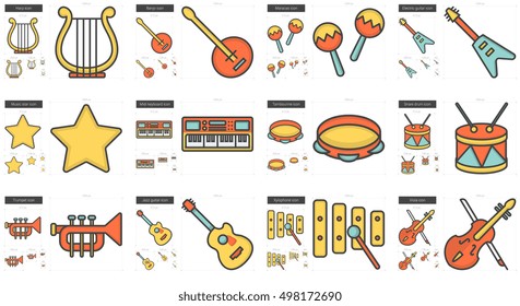 Music vector line icon set isolated on white background. Music line icon set for infographic, website or app. Scalable icon designed on a grid system.