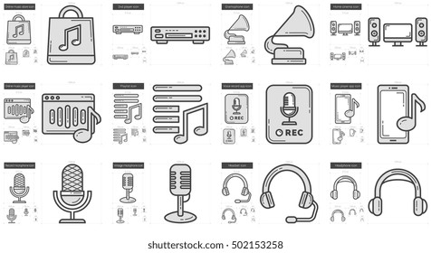 Icono de línea vectorial de música aislado en fondo blanco. Icono de línea musical para infografía, sitio web o aplicación. Icono escalable diseñado en un sistema de cuadrícula.