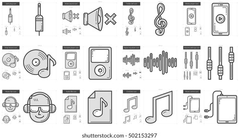 Music vector line icon set isolated on white background. Music line icon set for infographic, website or app. Scalable icon designed on a grid system.