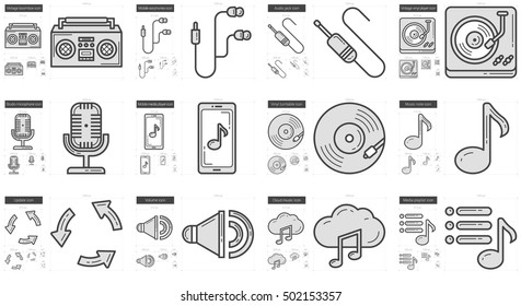 Music vector line icon set isolated on white background. Music line icon set for infographic, website or app. Scalable icon designed on a grid system.