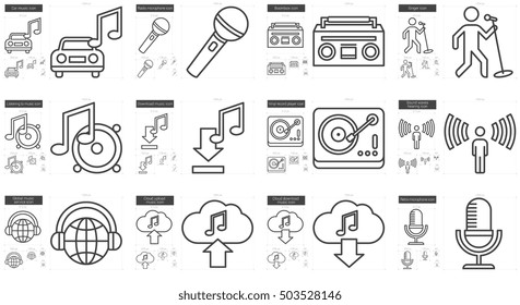 Music vector line icon set isolated on white background. Music line icon set for infographic, website or app. Scalable icon designed on a grid system.