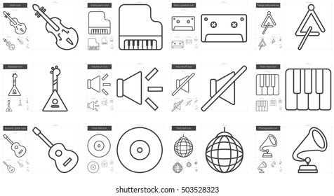 Music vector line icon set isolated on white background. Music line icon set for infographic, website or app. Scalable icon designed on a grid system.