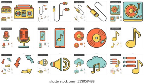 Music vector line icon set isolated on white background. Music line icon set for infographic, website or app. Scalable icon designed on a grid system.