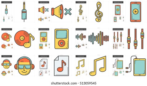Music vector line icon set isolated on white background. Music line icon set for infographic, website or app. Scalable icon designed on a grid system.