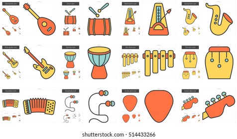 Music vector line icon set isolated on white background. Music line icon set for infographic, website or app. Scalable icon designed on a grid system.