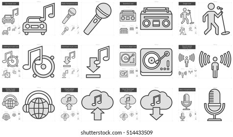Music vector line icon set isolated on white background. Music line icon set for infographic, website or app. Scalable icon designed on a grid system.
