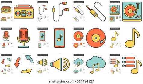 Music vector line icon set isolated on white background. Music line icon set for infographic, website or app. Scalable icon designed on a grid system.