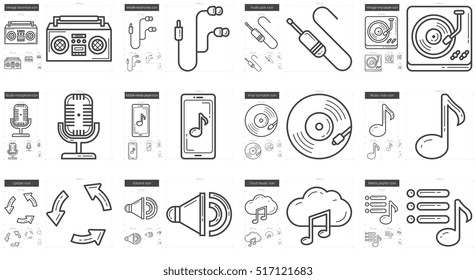 Music vector line icon set isolated on white background. Music line icon set for infographic, website or app. Scalable icon designed on a grid system.