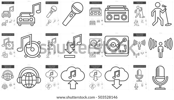 Music vector line icon set isolated on white\
background. Music line icon set for infographic, website or app.\
Scalable icon designed on a grid\
system.