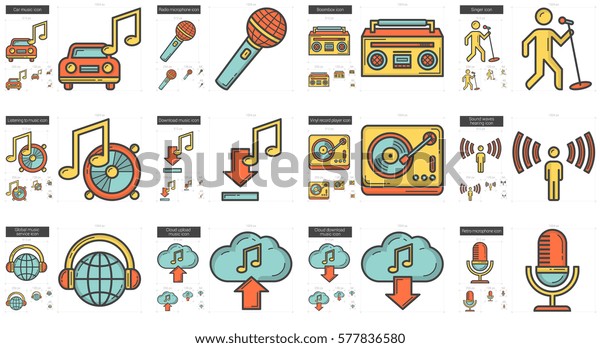 Music vector line icon set isolated on white
background. Music line icon set for infographic, website or app.
Scalable icon designed on a grid
system.