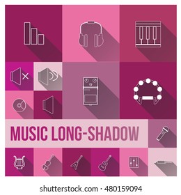 Music vector long-shadows theme set

