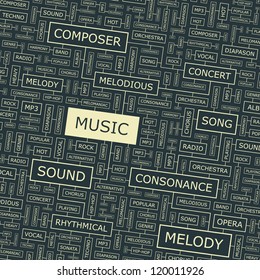 MUSIC. vector pattern. Word collage. Vector illustration.