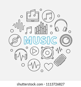 Music vector round illustration made with outline concept icons
