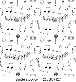 Music vector seamless pattern illustration, hand drawing doodles