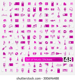 music vector sticker icons with shadow. Paper cut