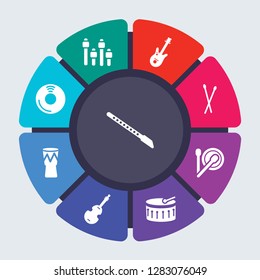 music vector template for infographics. Business concept with 9 options, steps, parts, segments. Banner infographic cycling diagram, round chart, Flute, Equalizer, Electric guitar icons