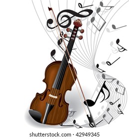 Music vector, violin on white background