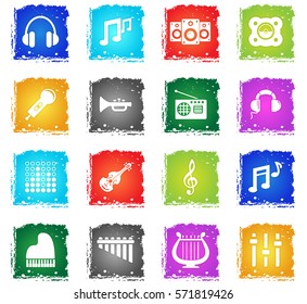 music vector web icons in grunge style for user interface design