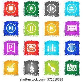 music vector web icons in grunge style for user interface design