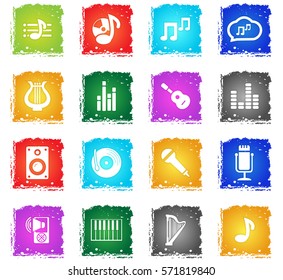 music vector web icons in grunge style for user interface design