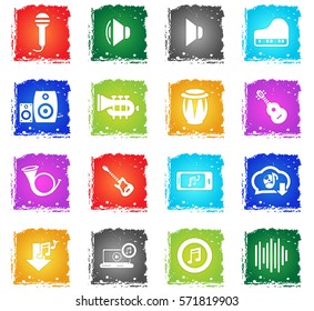 music vector web icons in grunge style for user interface design