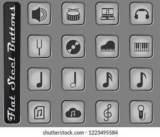 music vector web icons on the flat steel buttons