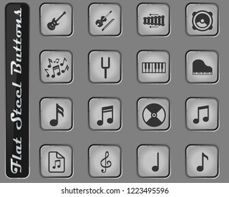 Music vector web icons on the flat steel buttons