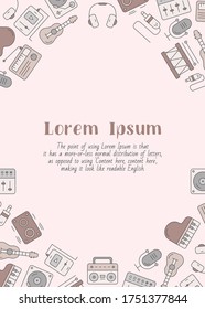 Music - vertical card with text and vector color illustrations of sound equipment for graphic design