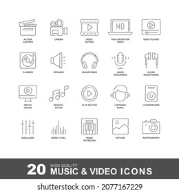 Music and video icon. Vector audio, cinema and multimedia icons set 
