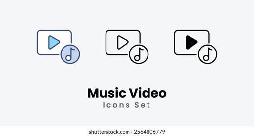 Music Video Icons thin line and glyph vector icon stock illustration