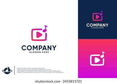 music video logo, combination of video icon and music tone, design illustration.