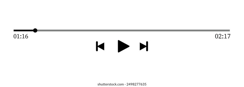 Music or video play bar icon. Audio player for songs or podcast playlist. Play, shuffle, repeat, rewind and fast forward buttons. Template of media player playback panel interface. EPS file 37.