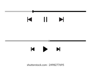 Music or video play bar icon. Audio player for songs or podcast playlist. Play, shuffle, repeat, rewind and fast forward buttons. Template of media player playback panel interface. EPS file 51.