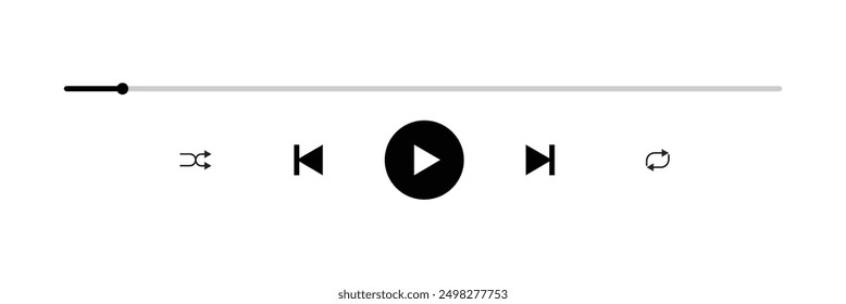 Symbol der Musik- oder Videowiedergabebar. Audio-Player für Lieder oder Podcast-Wiedergabeliste. Tasten zum Spielen, Mischen, Wiederholen, Zurückspulen und Vorspulen. Vorlage für Media Player-Wiedergabefeldschnittstelle. EPS-Datei 53.