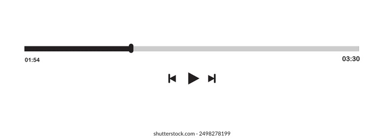 Music or video play bar icon. Audio player for songs or podcast playlist. Play, shuffle, repeat, rewind and fast forward buttons. Template of media player playback panel interface. EPS file 44.