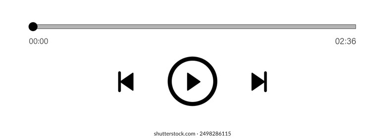 Music or video play bar icon on white background. Audio player for songs or podcast playlist. Loading bar with time slider, pause, rewind and fast forward buttons. Eps file 47.