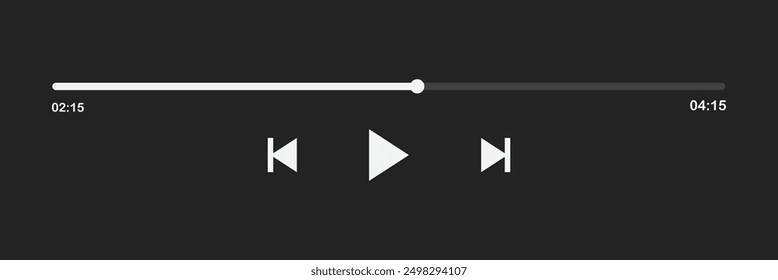 Music or video play bar icon. Modern UI Design Element for Music App Design with Pause, Play, Skip, Favorite, Queue Buttons. Music or video play bar icon on black background. Eps file 50.