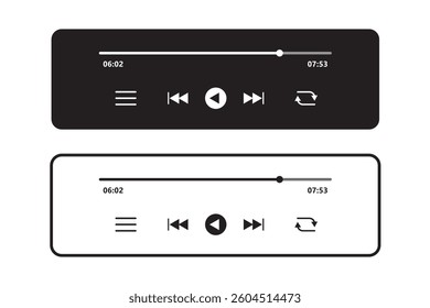 Music or video play bar icon. Audio player for songs or podcast playlist. Play or pause button. Dark theme. Vector illustration
EPA10