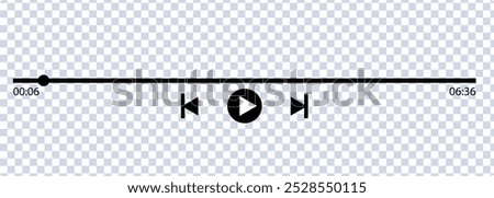 Music or video play bar icon on white background. Audio player for songs or podcast playlist. Loading bar with time slider, Play or pause button. Vector illustration