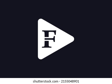 Vector de icono de botón de reproducción de música y vídeo con letras y alfabetos F