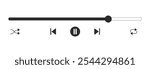 Music or video play interface bar icon, voice record display. Podcast playlist, play button. Song simple equalizer, record.