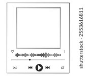 Music or video play interface bar icon, voice record display. Podcast playlist, play button. Song simple equalizer, record.