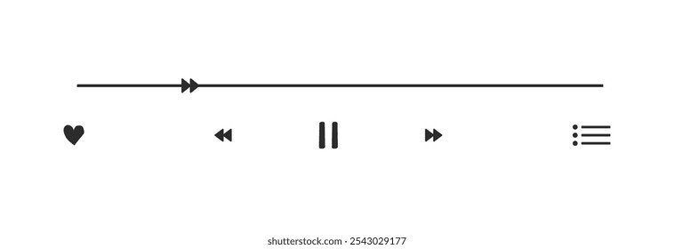 Ícone da barra de interface de reprodução de música ou vídeo, exibição de gravação de voz. Podcast playlist, botão Play. Equalizador simples de música, registro.