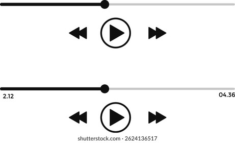 Music or video play interface icons. playback progress. Multimedia player template. Online broadcasting. social media interface
